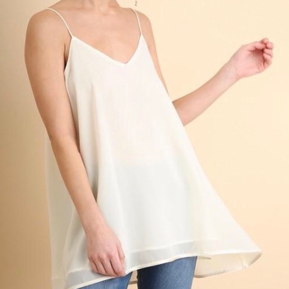 Umgee Ivory Cream Spaghetti Strap V-Neck Swing Camisole